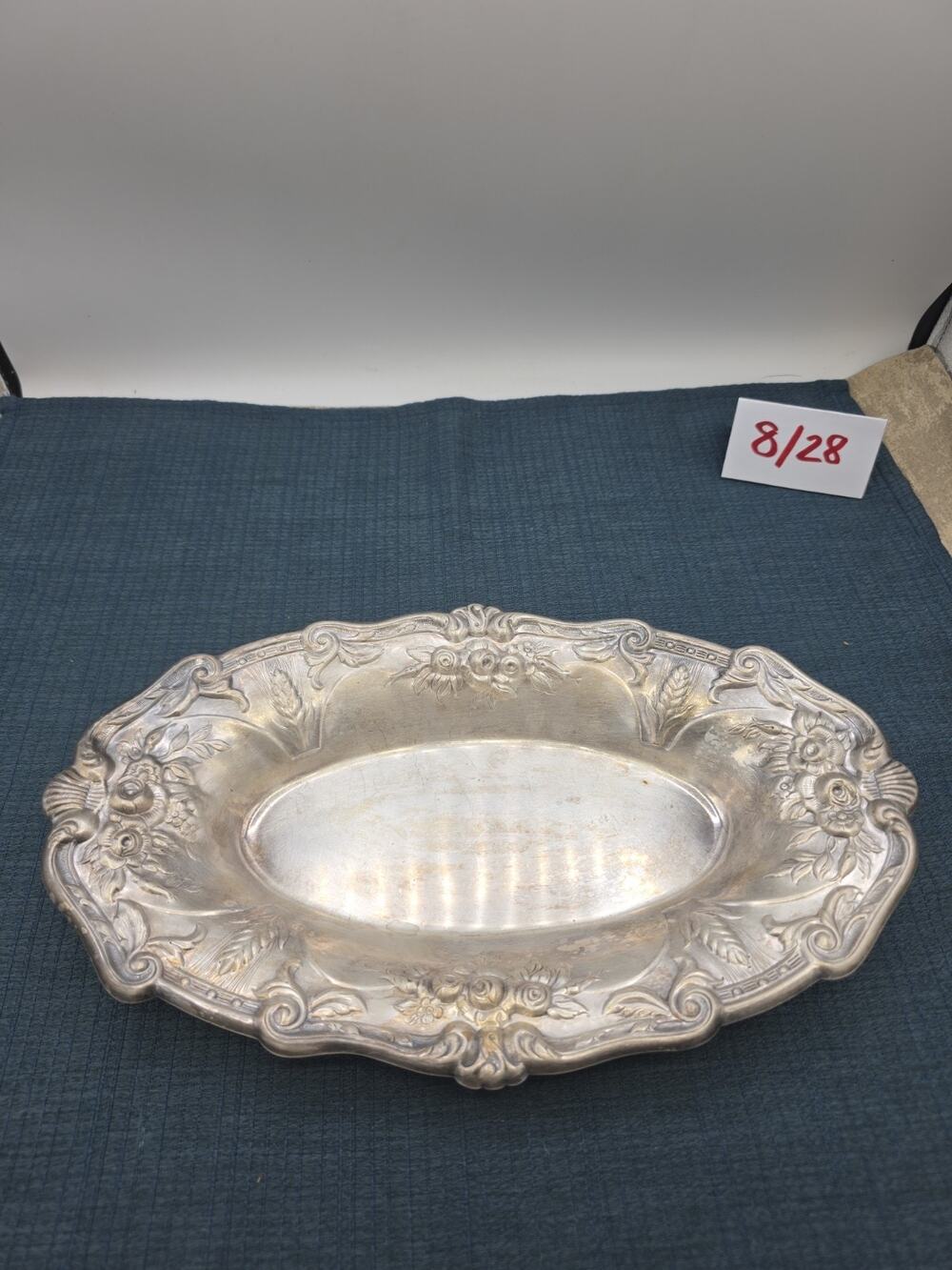 Vintage English Silver Mfg. Silver Plated Serving Floral Design Tray